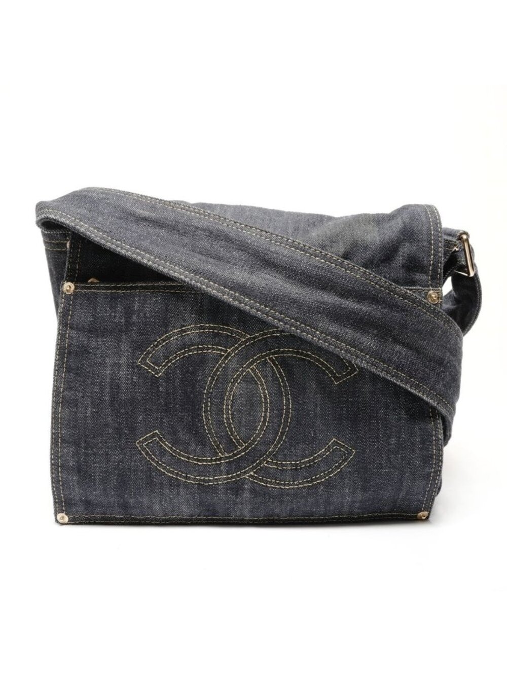 Chanel Shoulder Bag CC Logo Sparkling Denim